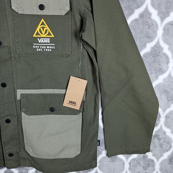 Vans Jacket Mens Medium Olive Green Drill Chore Coat Workwear Utility Pockets - Picture 8 of 10